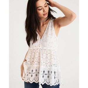 American Eagle sheer white eyelet tank top